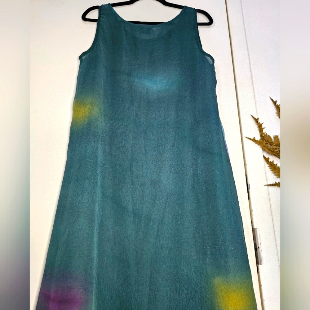 Vintage Maxi Semi-sheer Bird Print Beach Coverup Sleeveless Multicolor Dress - Picture 11 of 13
